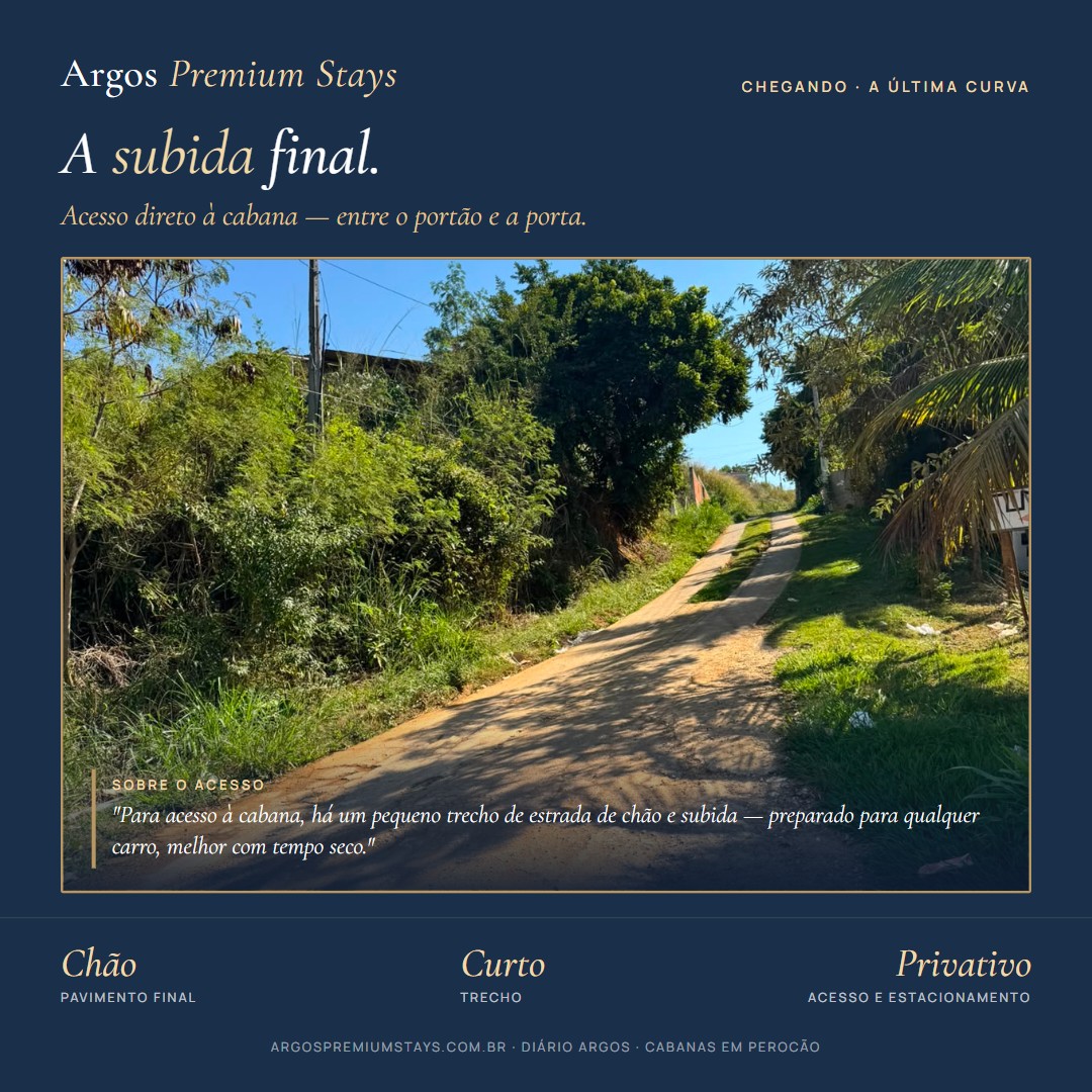 The final uphill dirt stretch to the entrance of the Argos cabanas in Perocão